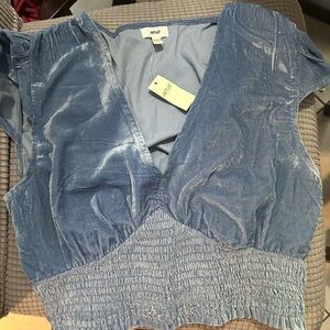 Aerie Shimmering Blue Velvet Blouse